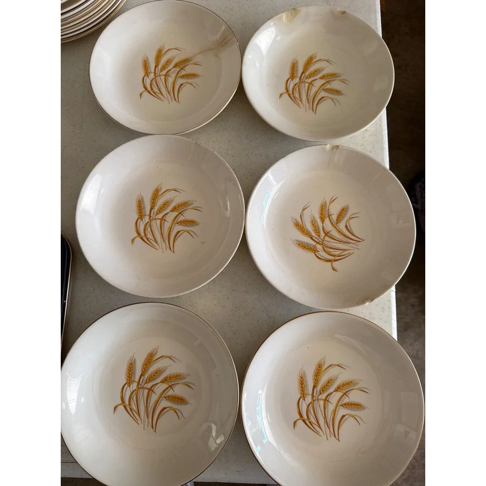 Vintage Golden Wheat 22K Gold Trim Soup Bowls Set of 6 Made‎ in USA Oven Proof